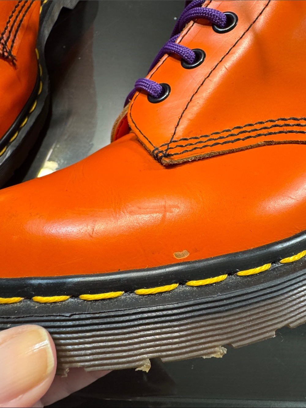 Dr. Martens Made in England Vintage Orange Leather Combat Boots Y2K rare 7.5UK - Picture 8 of 17